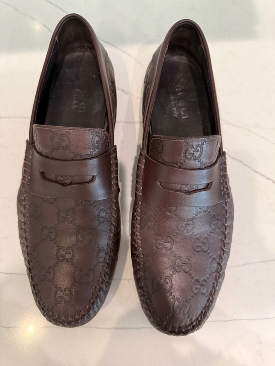 Gucci Brown Embossed GG Leather Penny Loafers main image 8